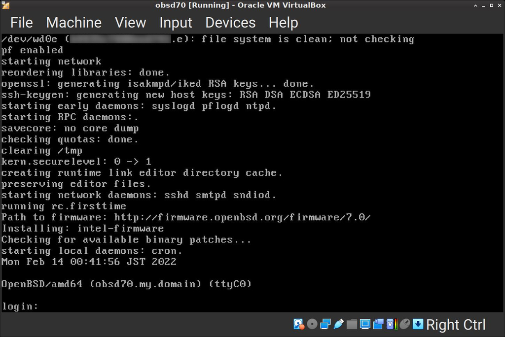 OpenBSD vm is running